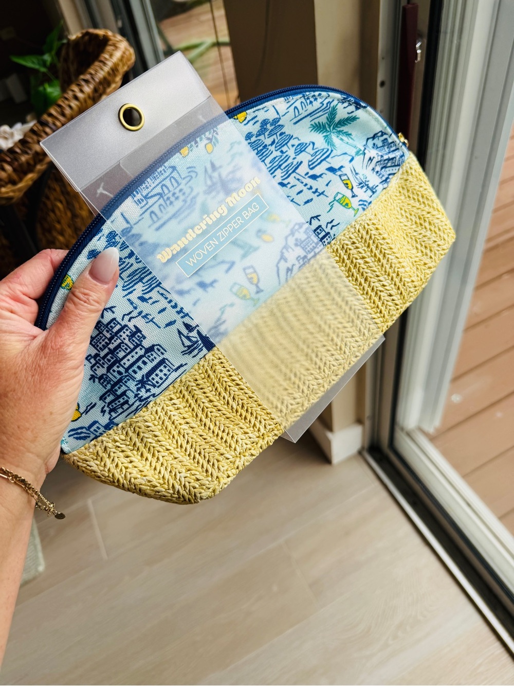 Wandering Moon Yellow & Blue Woven Zipper Cosmetic Bag - Picture 7 of 7